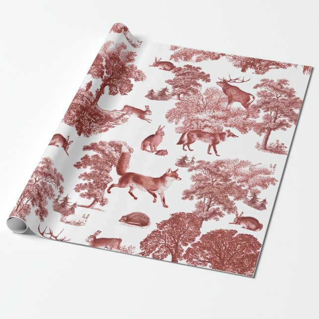 Elegant Vintage Woodland Red Fox Rabbit Toile Presentpapper (Utrullad)