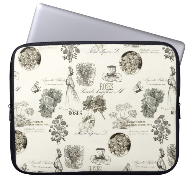 Elegant vintageblommönsterlaptop sleeve (Framsidan)