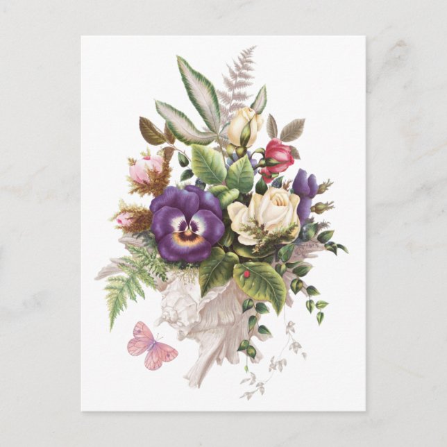 Elegant vintagebukett med trädgårdsblommor vykort (Framsida)