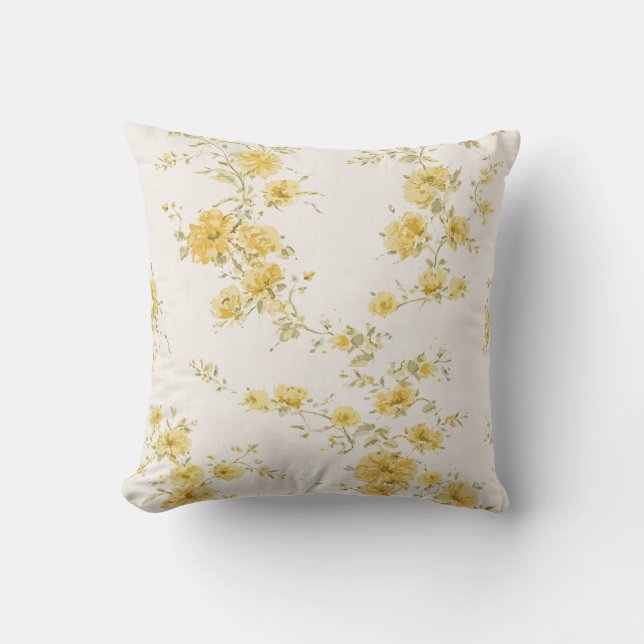 Elegant vintagegula rosor blommönster  kudde (Framsida)