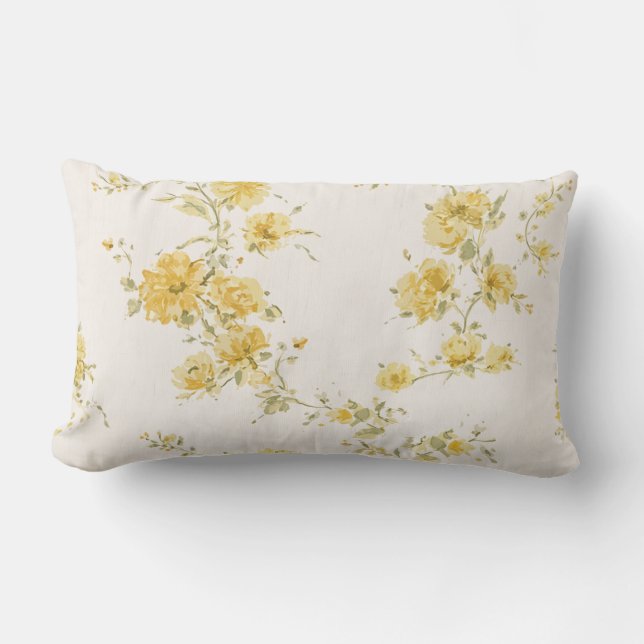 Elegant vintagegula rosor blommönster  lumbarkudde (Framsida)