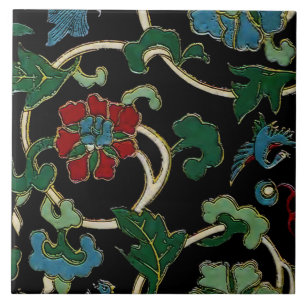 Elegant vintagejapanblommigt kakelplatta