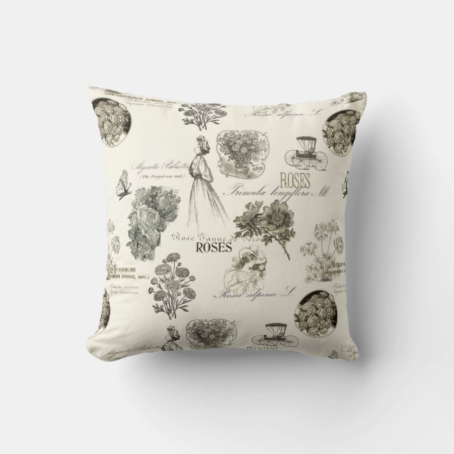 Elegant vintagekudde med blommönster kudde (Framsida)