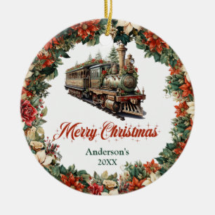 Elegant: vintagen tåg i kring jultomten julgransprydnad keramik