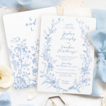 Elegant vintaget floral krans fransk blå bröllopsd