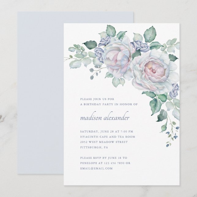 Elegant Vintageutseende Blommig Födelsedagsfest Inbjudningar (Fram/baksida)