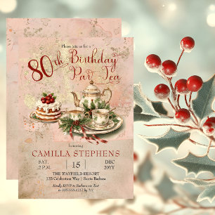 Elegant Vinter 80-årsfirande Par-Tea-fest Inbjudningar