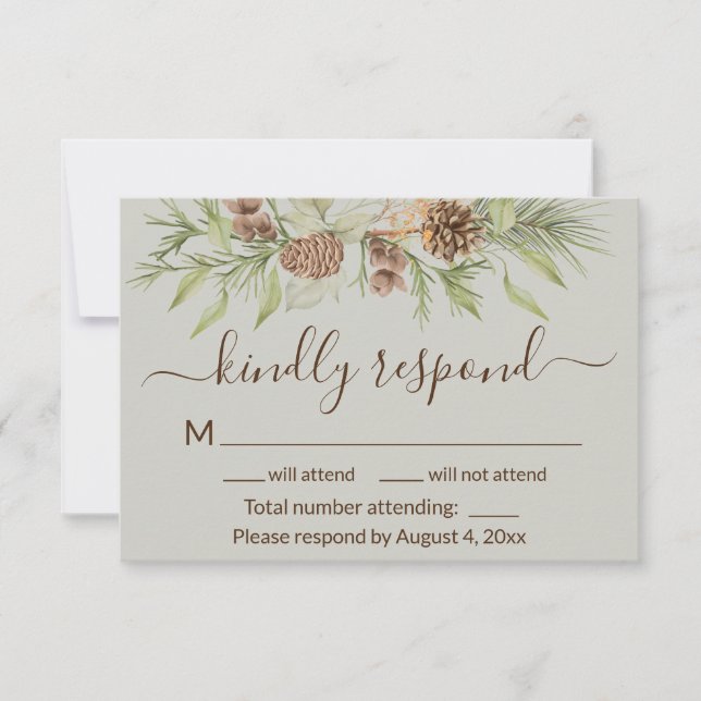 Elegant vinter beige tall bröllop RSVP-kort Tack Kort (Framsida)