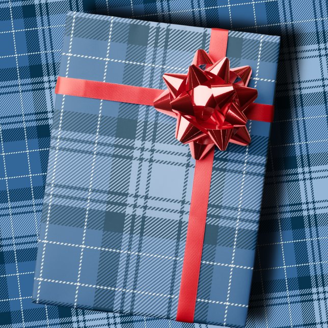 Elegant vinter blå tartan rutig könsneutral presentpapper (Skapare uppladdad)
