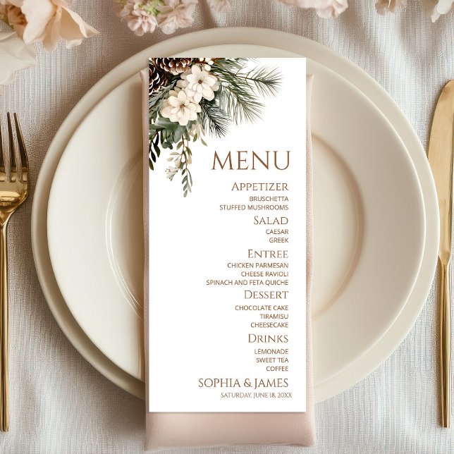Elegant vinter blommande tallträd bröllop meny (Skapare uppladdad)