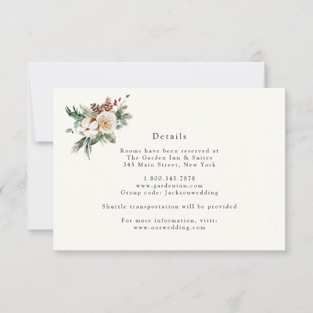 Elegant Vinter Blommig och Grönska Detaljer Kort (Framsida)