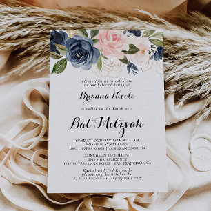 Elegant Vinter Blommigt Calligraphy Bat mitzvah Inbjudningar