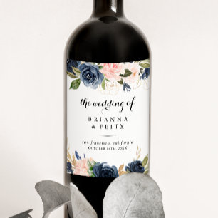 Elegant Vinter-Blommigten Bröllop Vin-etiketter Vinflaska Etikett