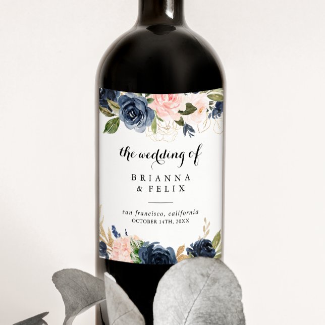 Elegant Vinter-Blommigten Bröllop Vin-etiketter Vinflaska Etikett (Skapare uppladdad)