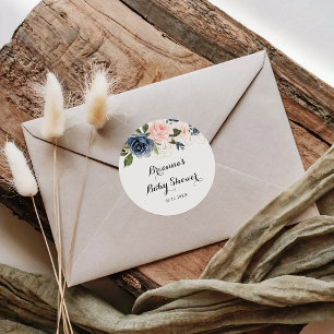 Elegant vinter blomster baby shower förmån runt klistermärke