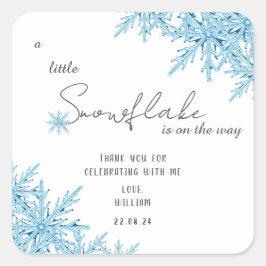 Elegant Vinter Blue Little Snowflake Baby Shower Fyrkantigt Klistermärke