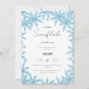 Elegant Vinter Blue Little Snowflake Baby Shower Inbjudningar