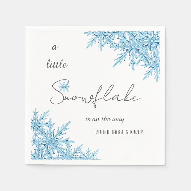 Elegant Vinter Blue Little Snowflake Baby Shower Pappersservett (Framsidan)