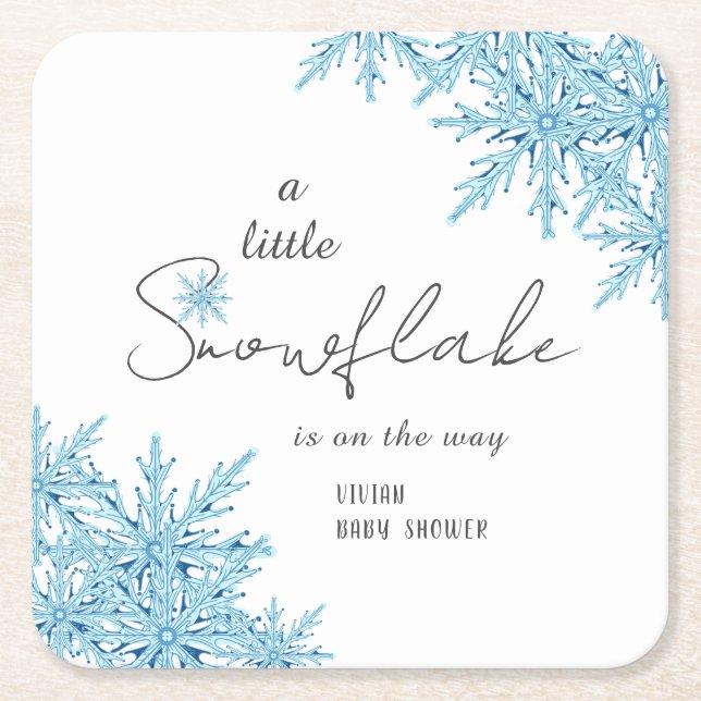 Elegant Vinter Blue Little Snowflake Baby Shower Underlägg Papper Kvadrat (Framsidan)