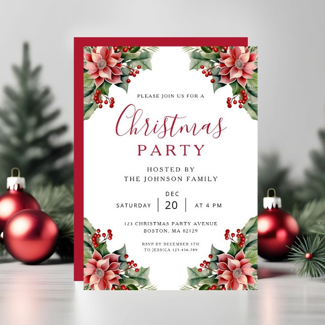 Elegant vinter botanisk julfest  inbjudningar (Elegant Winter Botanical Christmas Party Invitation)