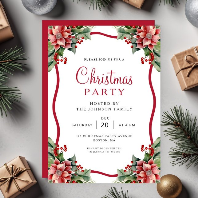 Elegant vinter botanisk julfest  inbjudningar (Elegant Winter Botanical Christmas Party Invitation)