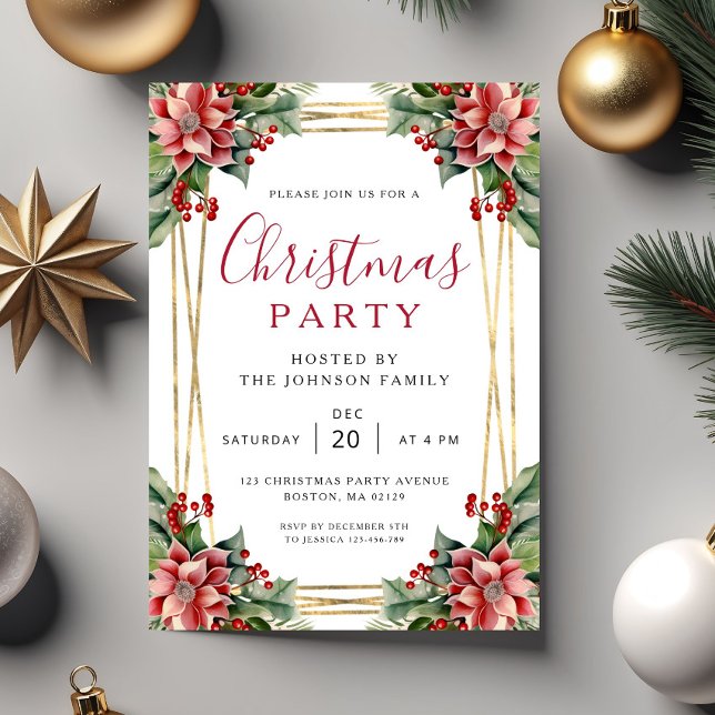Elegant vinter botanisk julfest  inbjudningar (Elegant Winter Botanical Christmas Party Invitation)
