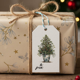 Elegant vinter botanisk presenttagg med tall presentetikett