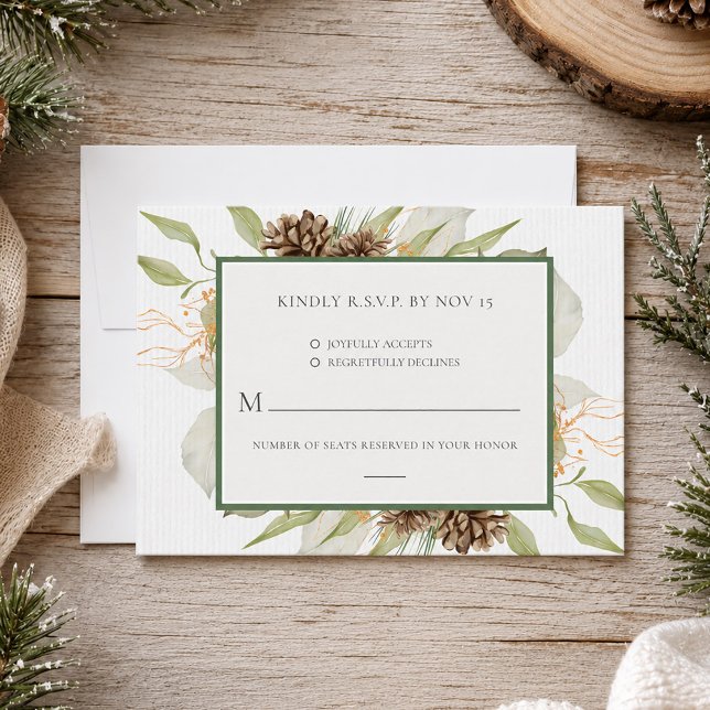 Elegant vinter botanisk skog bröllop RSVP-kort OSA Kort (Elegant Winter Botanical Forest Wedding RSVP Card)