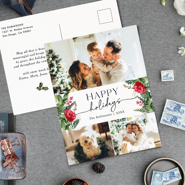 Elegant Vinter botaniskt 3-vykort för foto-Helgdag Vykort (Skapare uppladdad)