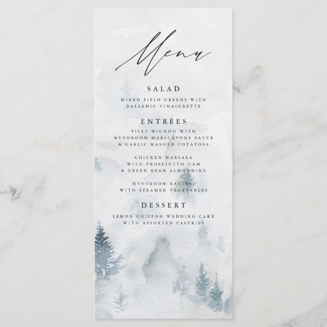 Elegant Vinter Bröllopsmeny Kort (Framsida)