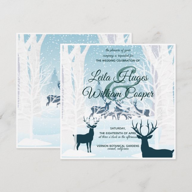 Elegant Vinter Bröllopturkos ljusblå blått Inbjudningar (Fram/baksida)