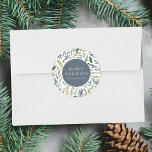 Elegant Vinter Foliage | HELGDAG Runt Klistermärke<br><div class="desc">Lägg till en speciell beröring i dina helgdag med våra Elegant Vinter Foliage-klistermärken. Anpassningsbarnas helgdag-klistermärken har en mönster av vattenfärgsblå löv och löv i gröntens och yttervinkesklarblått. Anpassa klistermärken genom att lägga till en anpassningsbar hälsning och ditt namn inuti en mörk runt blått ram. Designad för samordning med vår insamling...</div>