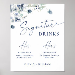 Elegant Vinter Foliage Namnteckning Drink Bröllop Poster