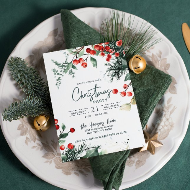 Elegant Vinter Greenery-inbjudan till julfest Inbjudningar (Skapare uppladdad)