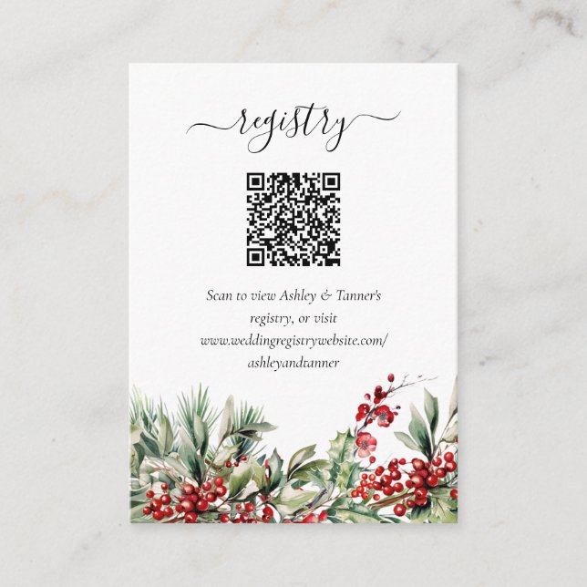 Elegant vinter jul bröllopspresentregistrering QR- Tilläggskort (Framsida)
