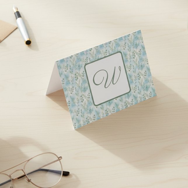 Elegant Vinter Monogram  Tack Kort (Winter foliage monogram notecard)