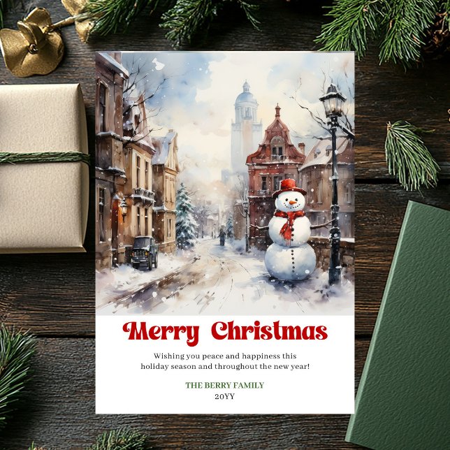 Elegant vinter scen kort rustic festlig röd grön (Elegant winter scene card rustic festive red green lettering

)