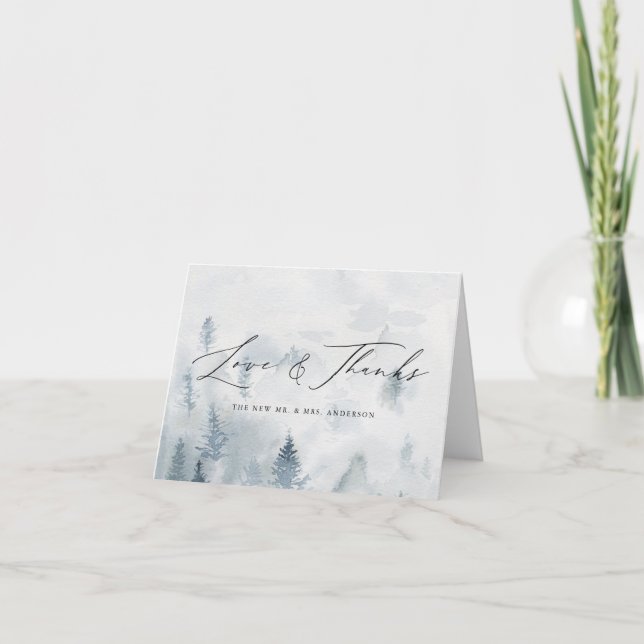 Elegant Vinter Skog Kärlek & Tack Bröllop Kort (Framsida)