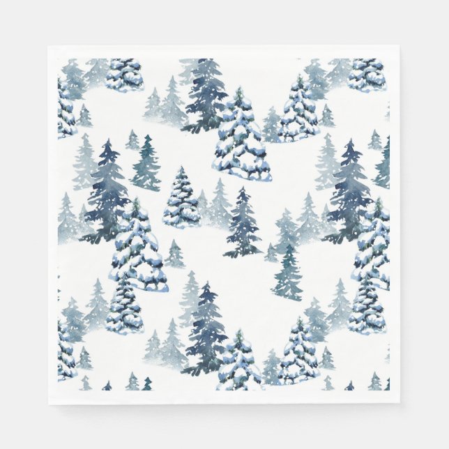 Elegant vinter skog snöig gran skog jul pappersservett (Framsidan)
