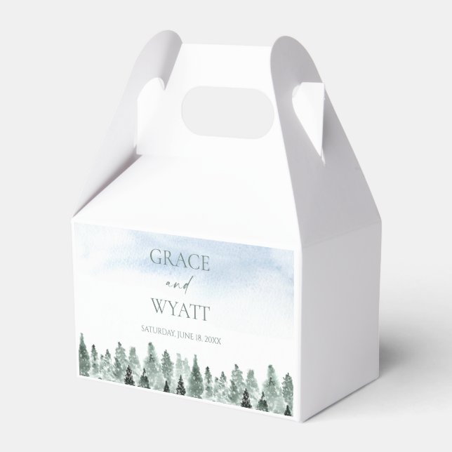 Elegant vinter snö gröna tallar bröllop presentaskar (Framsidan Sidan)