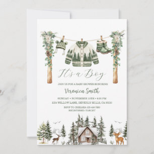 Elegant vinter tallträdsklädeslinje baby shower inbjudningar
