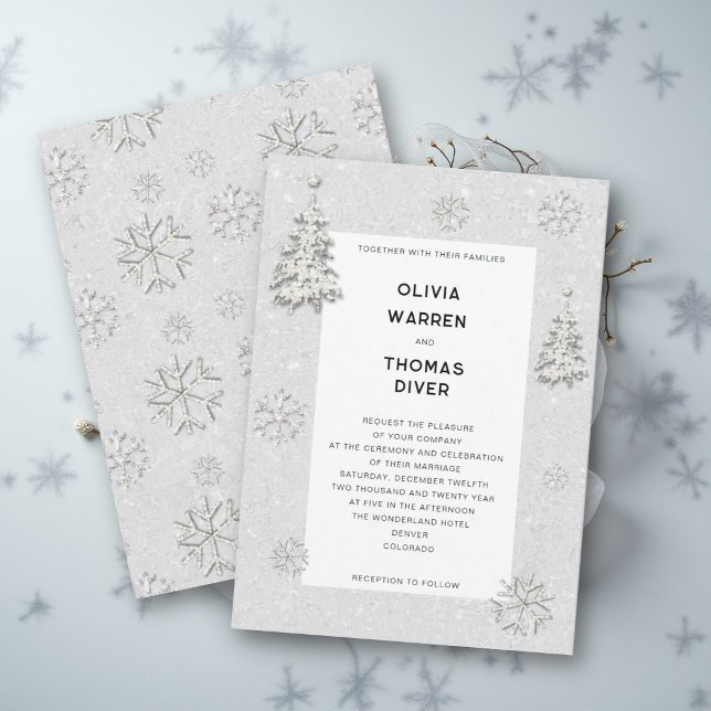 Elegant Vinter Värld Snöflingor Vit Bröllop Inbjudningar (Skapare uppladdad)