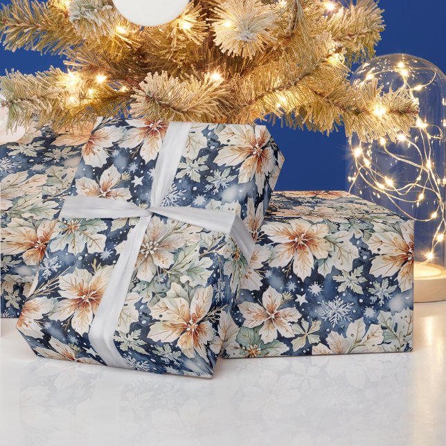 Elegant vinter vattenfärg krämfärgade julstjärna & presentpapper (Helgdagar)
