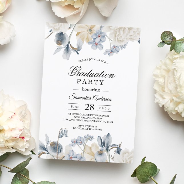 Elegant Vinterblått och vitt blommor Inbjudningar (Skapare uppladdad)