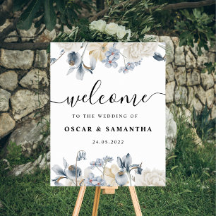 Elegant Vinterblått och vitt blommor Poster