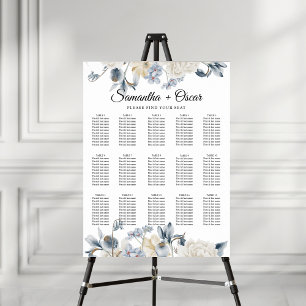 Elegant Vinterblått och vitt blommor Poster