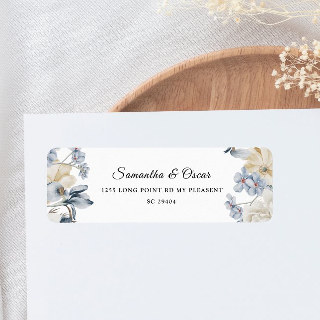 Elegant Vinterblått och vitt blommor Returadress Etikett (Skapare uppladdad)