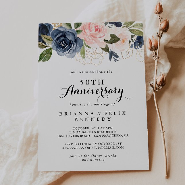 Elegant vinterblomma 50-årsjubileum för bröllop inbjudningar (Skapare uppladdad)
