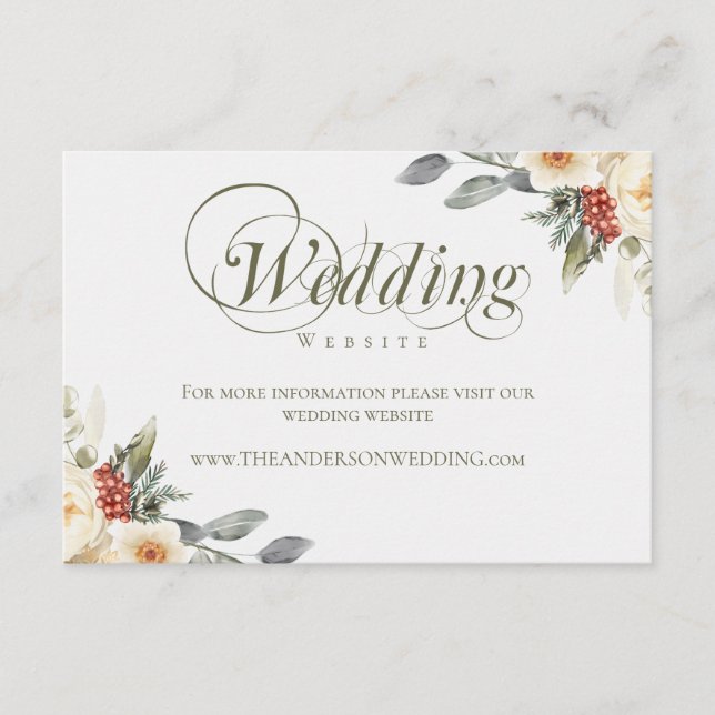 Elegant vinterblommig bröllopswebbplats tilläggskort (Framsida)