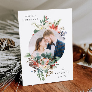 Elegant vinterblommig cirkelramsfoto julkort